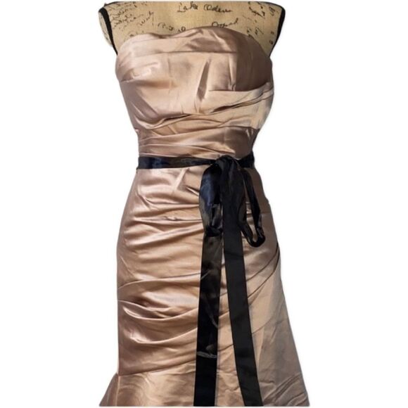 WTOO by Watters & Watters Strapless Champagne with Black Bow Maxi Gown size 2 - Picture 4 of 15